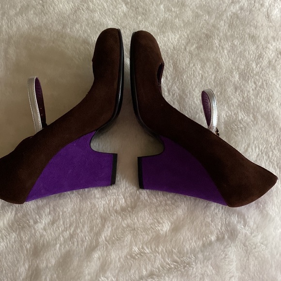 EUC MARC JACOBS Brown & Purple Mary Jane Color Block Metallic Accents Sz 37 1/2 - Picture 6 of 16